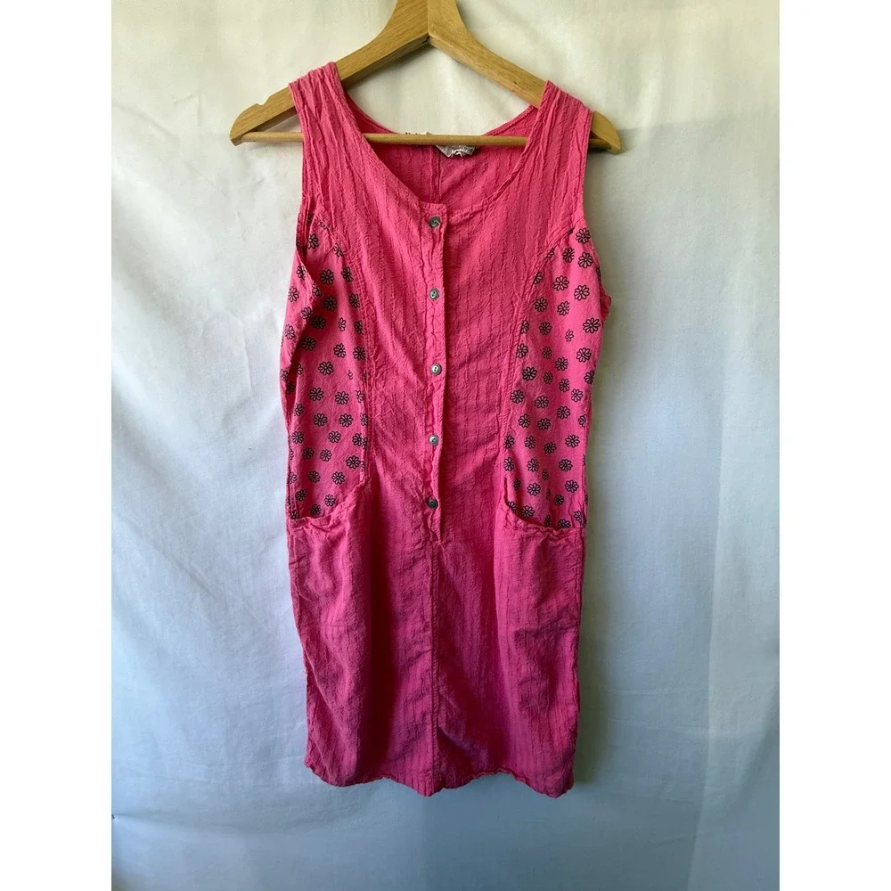 Gitano Womens Hot Pink Cotton Button Front Floral Pocket Mini Dress Size M